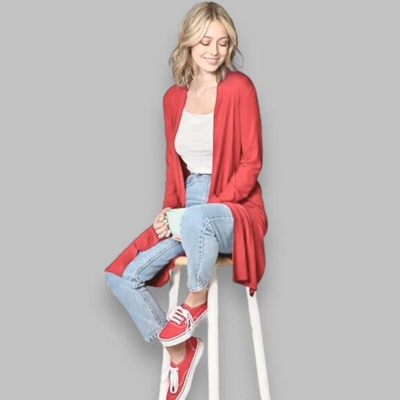 Neiman Marcus Soft Red Cotton Cardigan | Size L - Picture 6 of 6